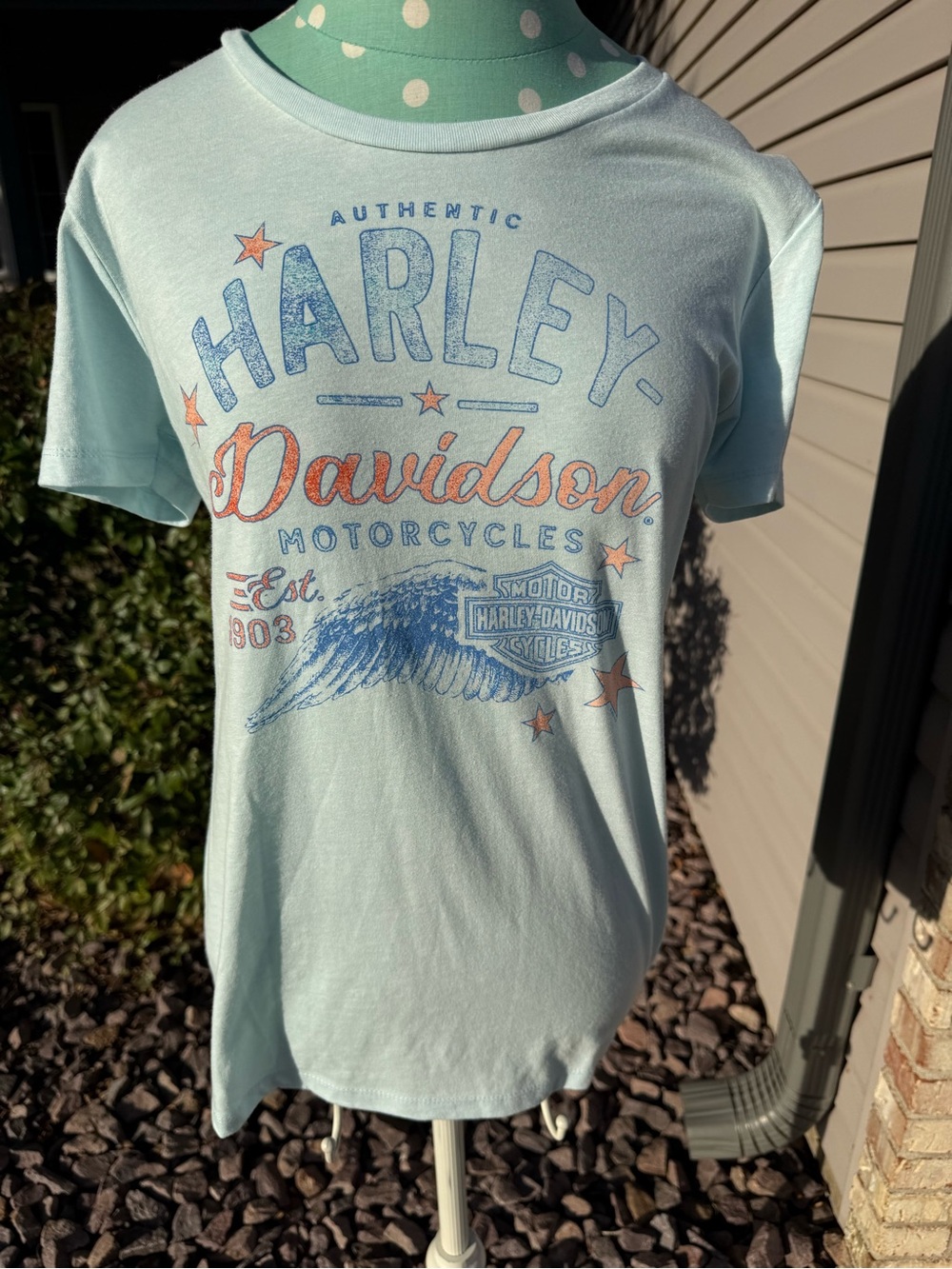 Harley-Davidson Motorcycles Light Blue Graphic T-Shirt Effingham IL L